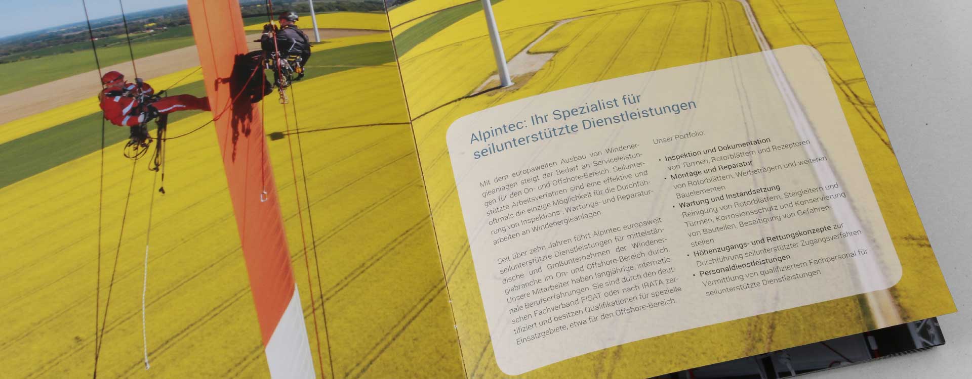 Inside of image brochure for Alpintec, training of industrial climbers in Berlin; Design: Kattrin Richter | Graphic Design Studio
