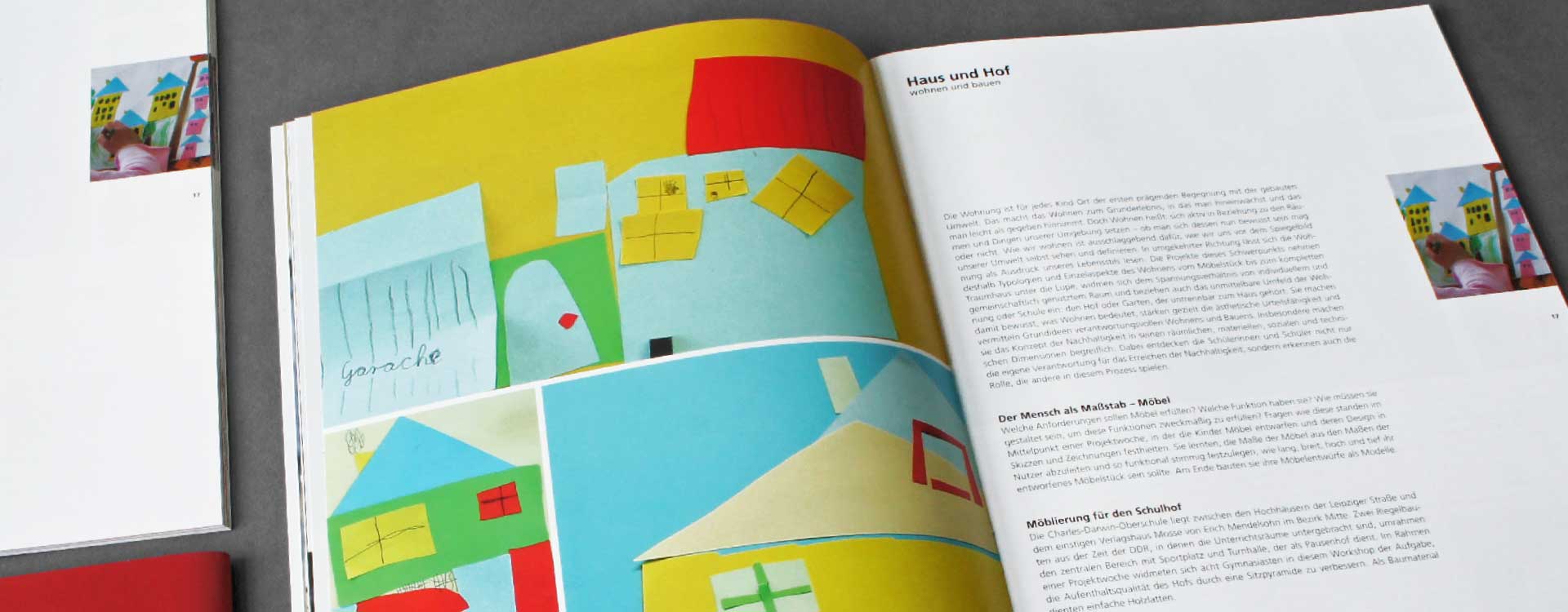 Inside pages of the brochure Architektur und Schule for the Chamber of Architects Berlin; Design: Kattrin Richter | Graphic Design Studio