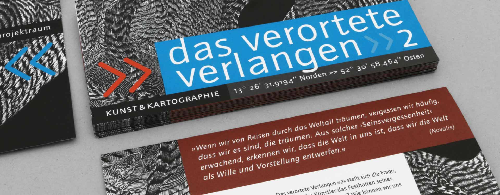 Faltblatt zur Ausstellung „Das verortete Verlangen“ im Projektraum Alte Feuerwache, Berlin; Design: Kattrin Richter | Büro für Grafikdesign