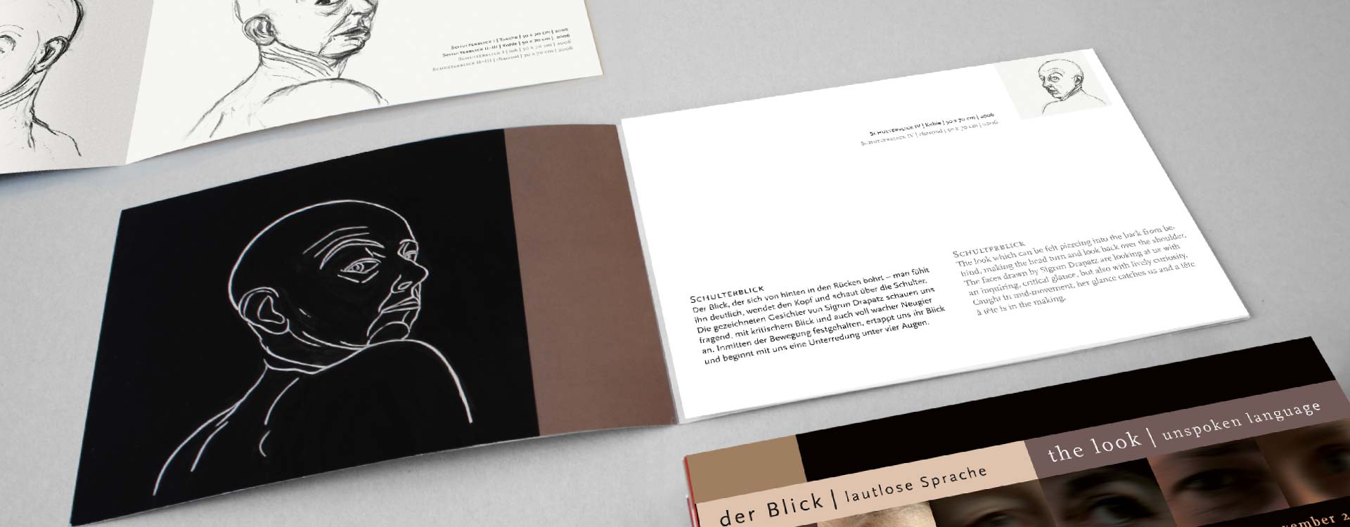 Faltblatt zu den Werken von Sigrun Drapatz, in der Ausstellung „Der Blick“; Design: Kattrin Richter | Büro für Grafikdesign