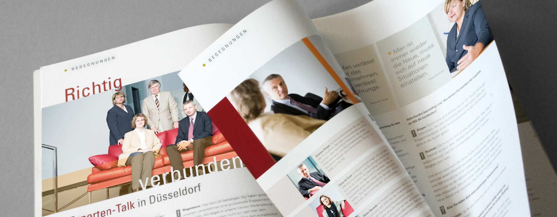 Inside pages of the employee magazine Perspektiven for the DIS AG