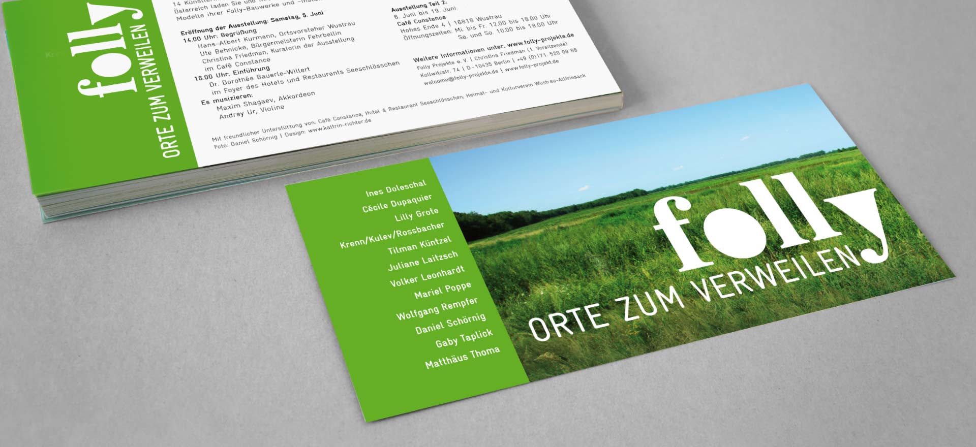 Einladungskarte zur Ausstellung „Folly. Orte zum Verweilen“; Design: Kattrin Richter | Büro für Grafikdesign