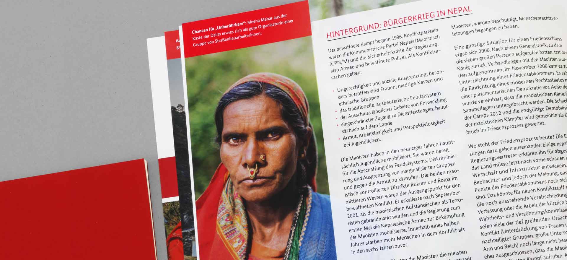 Inside of the brochure German Contribution to the Peace Process in Nepal; Design: Kattrin Richter | Graphic Design Studio