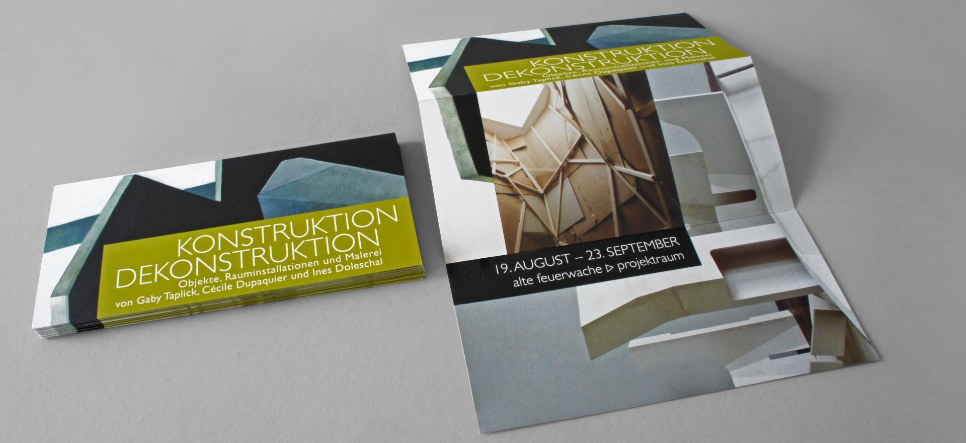 Leaflet for the exhibition Construction Deconstruction in the Alte Feuerwache Project Space Berlin; Design: Kattrin Richter | Graphic Design Studio