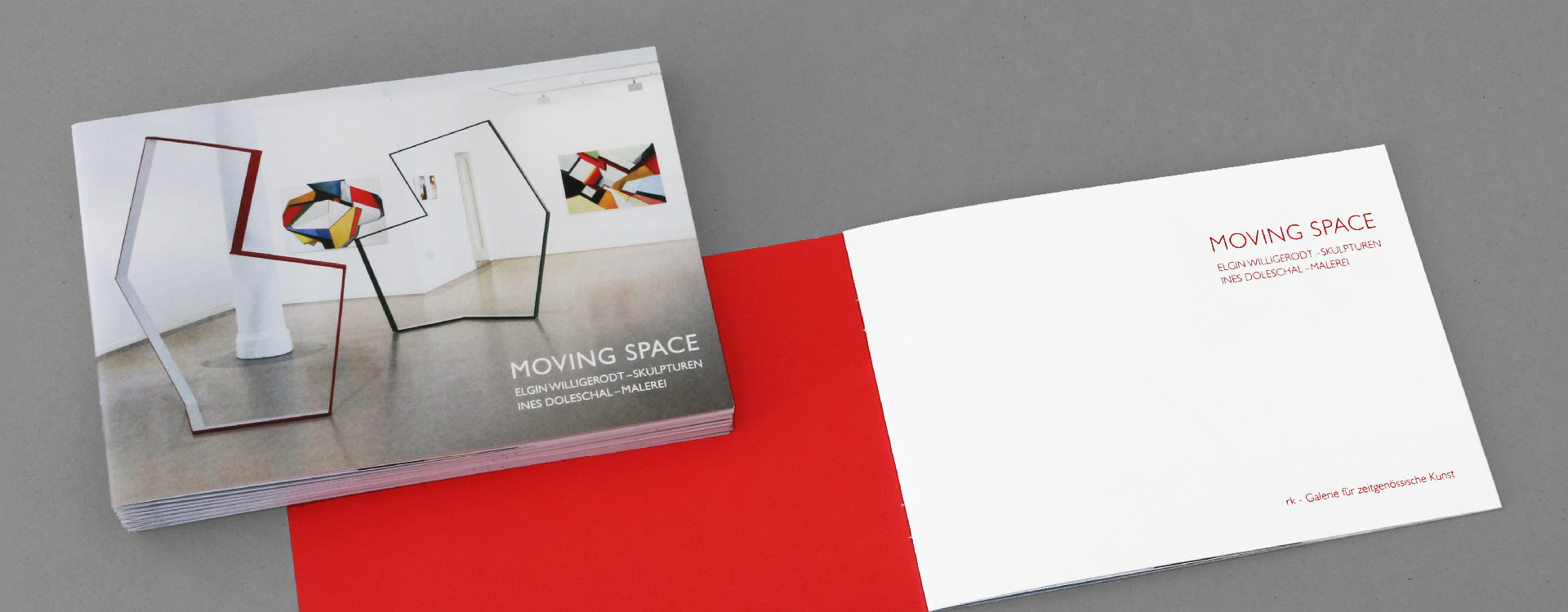 Katalog „Moving Space“ in der rk Galerie für zeitgenössische Kunst, Berlin; Design: Kattrin Richter | Büro für Grafikdesign