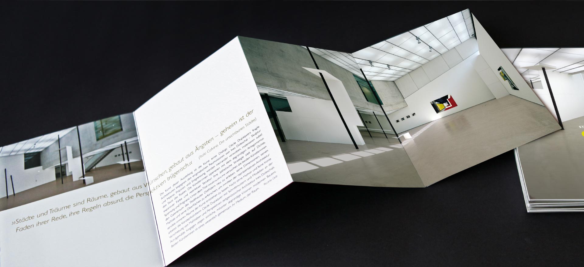 Leaflet for the exhibition StadtHausRaum with Ines Doleschal and Cécile Dupaquier in the Ostfildern Town Gallery; Design: Kattrin Richter | Graphic Design Studio