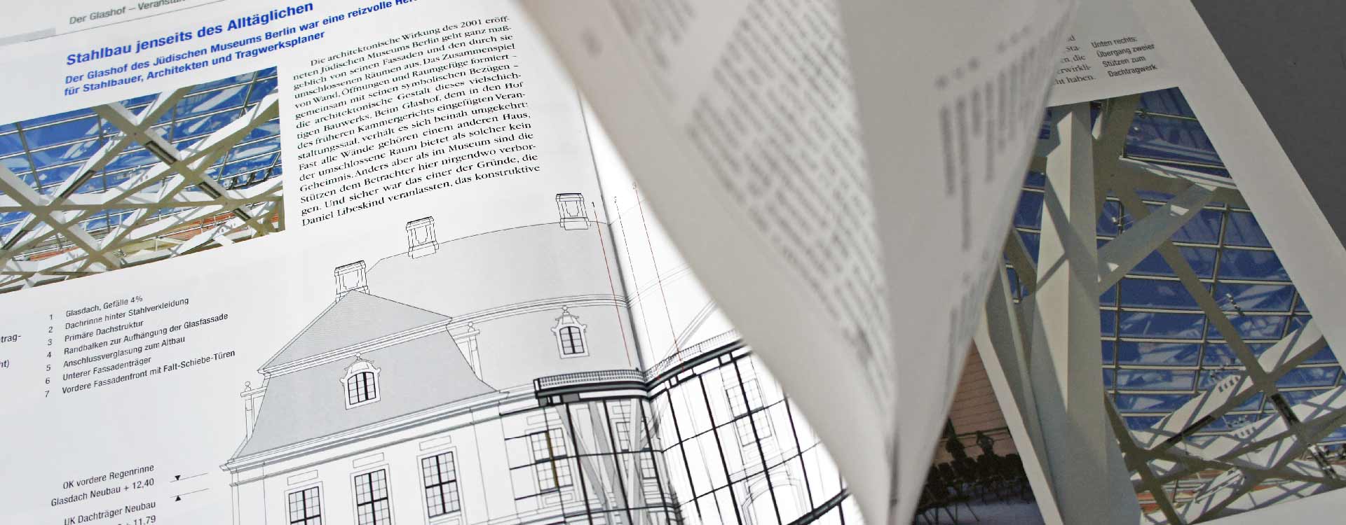 Broschüre »Der Glashof – Veranstaltungssaal für das Jüdische Museum« Stahl-Informations-Zentrum; Design: Kattrin Richter | Büro für Grafikdesign