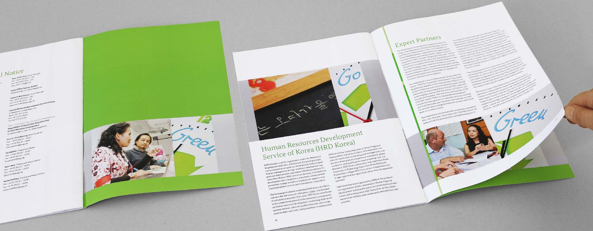 Inside pages of the brochure Technical Vocational Education and Training, Climate Change and Green Jobs of the GIZ Magdeburg; Design: Kattrin Richter | Graphic Design Studio